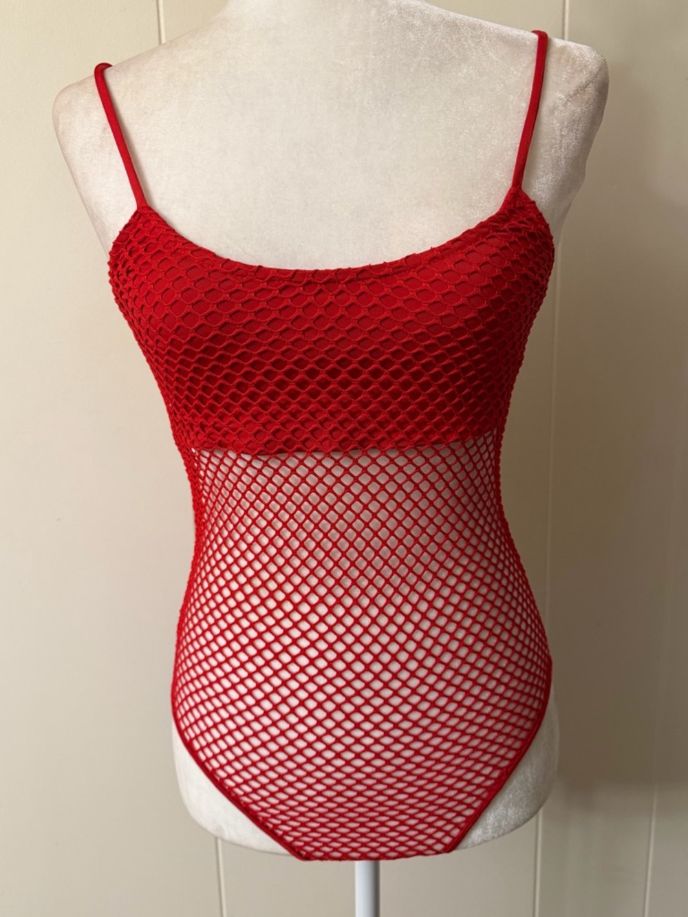 Mistress Rocks "Assume" Red Mesh fishnets cut-Out edgy Bodysuit Medium - Picture 3 of 10